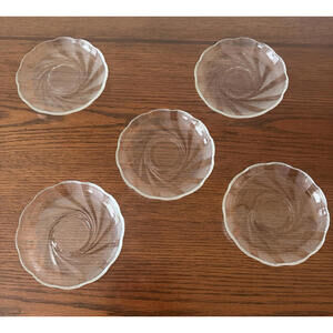 Set of 5 ARCOROC FRANCE CLASSIQUE CLEAR GLASS Swirl Dessert, Bread Plate 7.5"